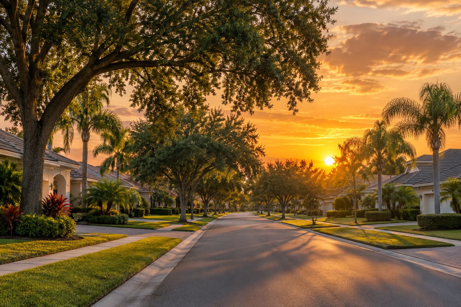 A Tampa area street at sunset, illustrative